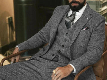 139.86 Aidase Gray Wool Tweed Winter Suit for Men Herringbone Slim Fit Formal Groom Tuxedo 3 Piece Wedding Male Suits (Jacket+Vest+Pants) aidase-shop